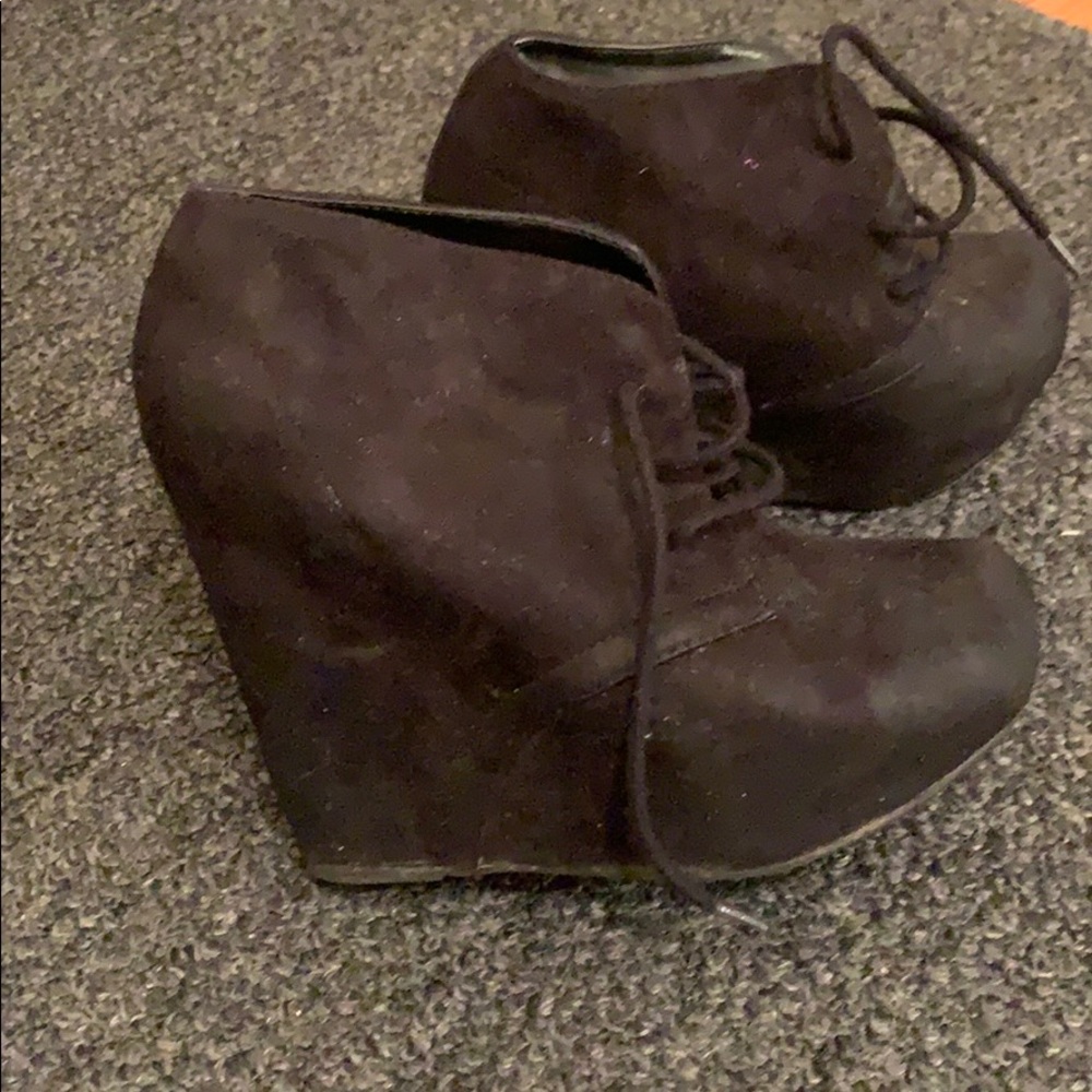Black suede lace up wedge boots